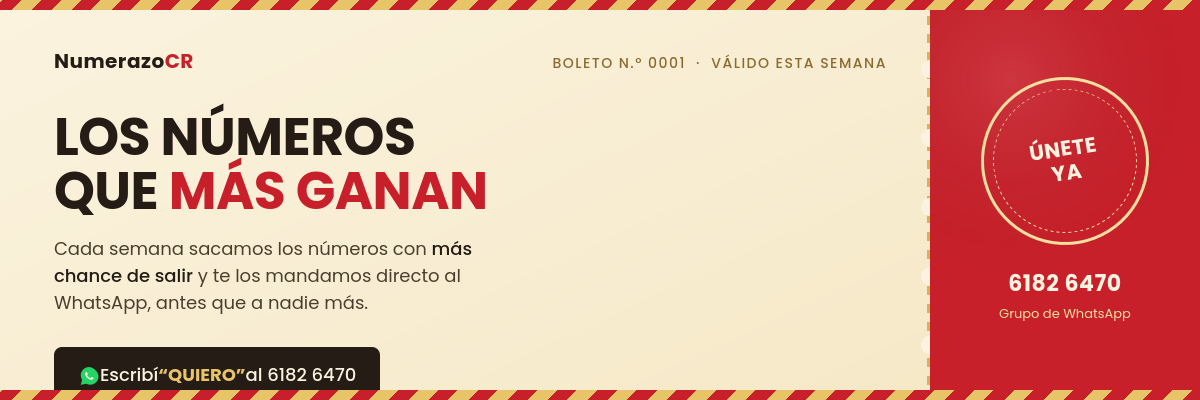 NumerazoCR: los numeros que mas ganan. Unete al grupo de WhatsApp 6182 6470